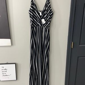 Striped split leg maxi dress